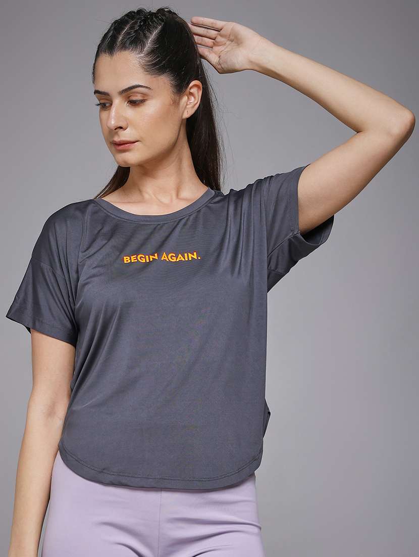 women typography prnted dri-fit sports t-shirt
