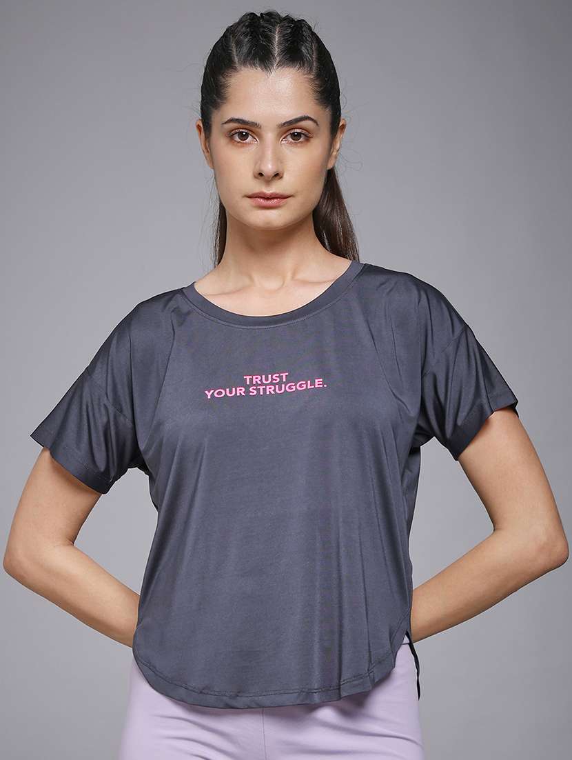 women typography prnted dri-fit sports t-shirt
