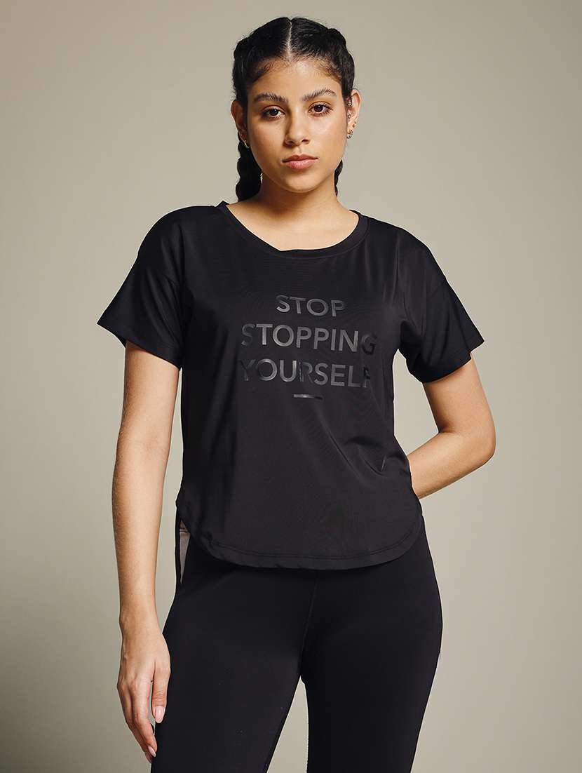 women typography prnted dri-fit sports t-shirt