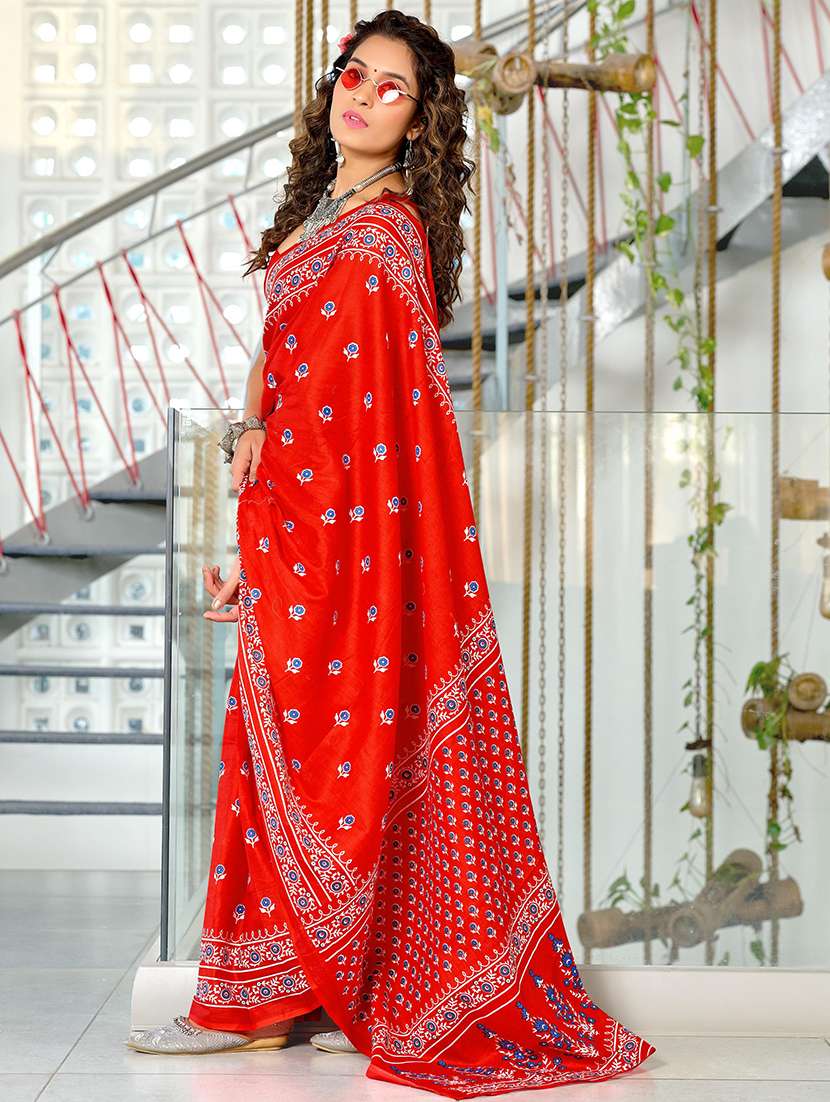 women printed ready to wear saree with blouse - 21960195 - Zoom Image - 0