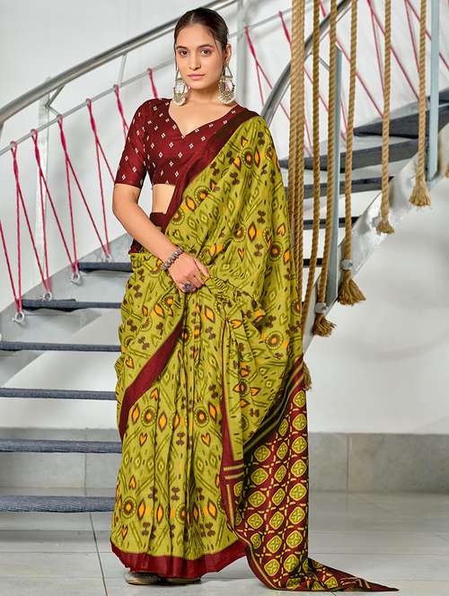 women ikat printed ready to wear saree with blouse - 21960202 -  Standard Image - 0
