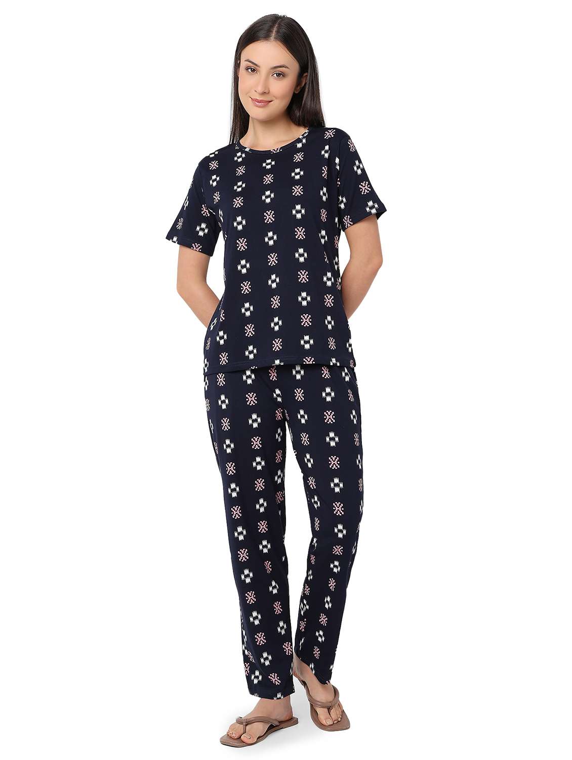 women printed nightwear pyjama set - 21960220 - Standard Image - 3