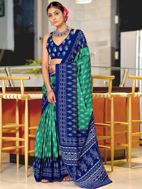 women printed ready to wear saree with blouse - 21960222 -  Standard Image - 0