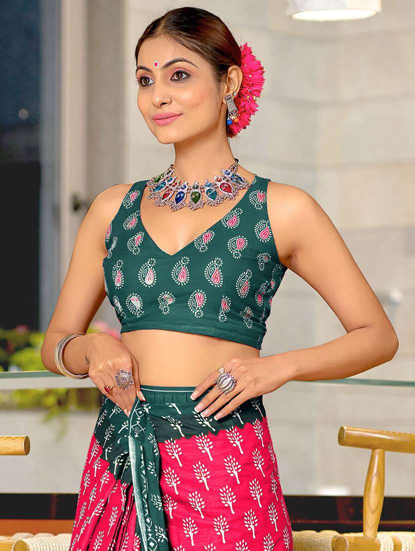 women printed ready to wear saree with blouse - 21960223 - Standard Image - 5