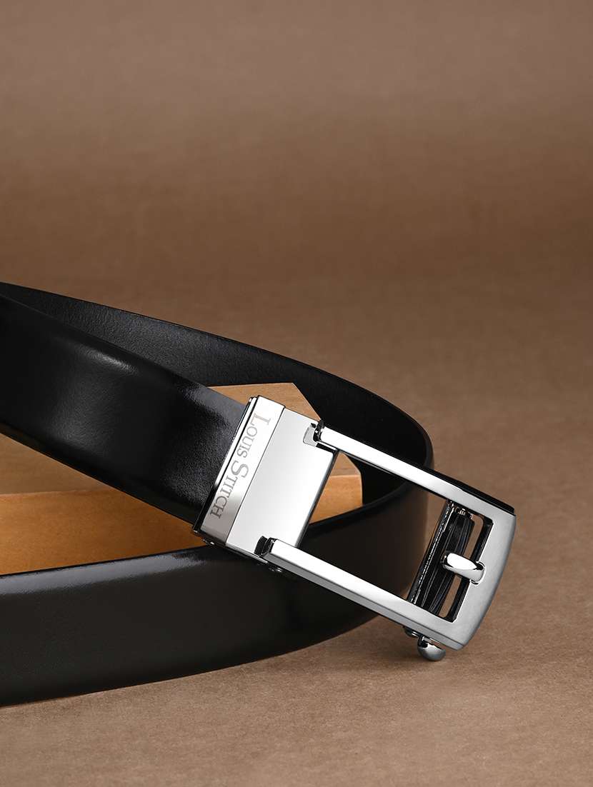 men grey manual buckle leather belt