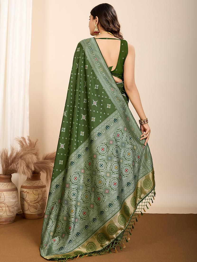green art silk printed saree with blouse - 21960242 - Standard Image - 3