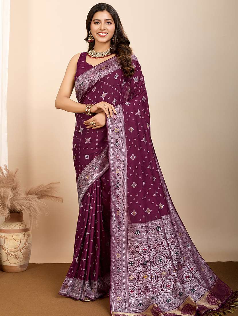 magenta art silk printed saree with blouse - 21960244 -  Zoom Image - 0