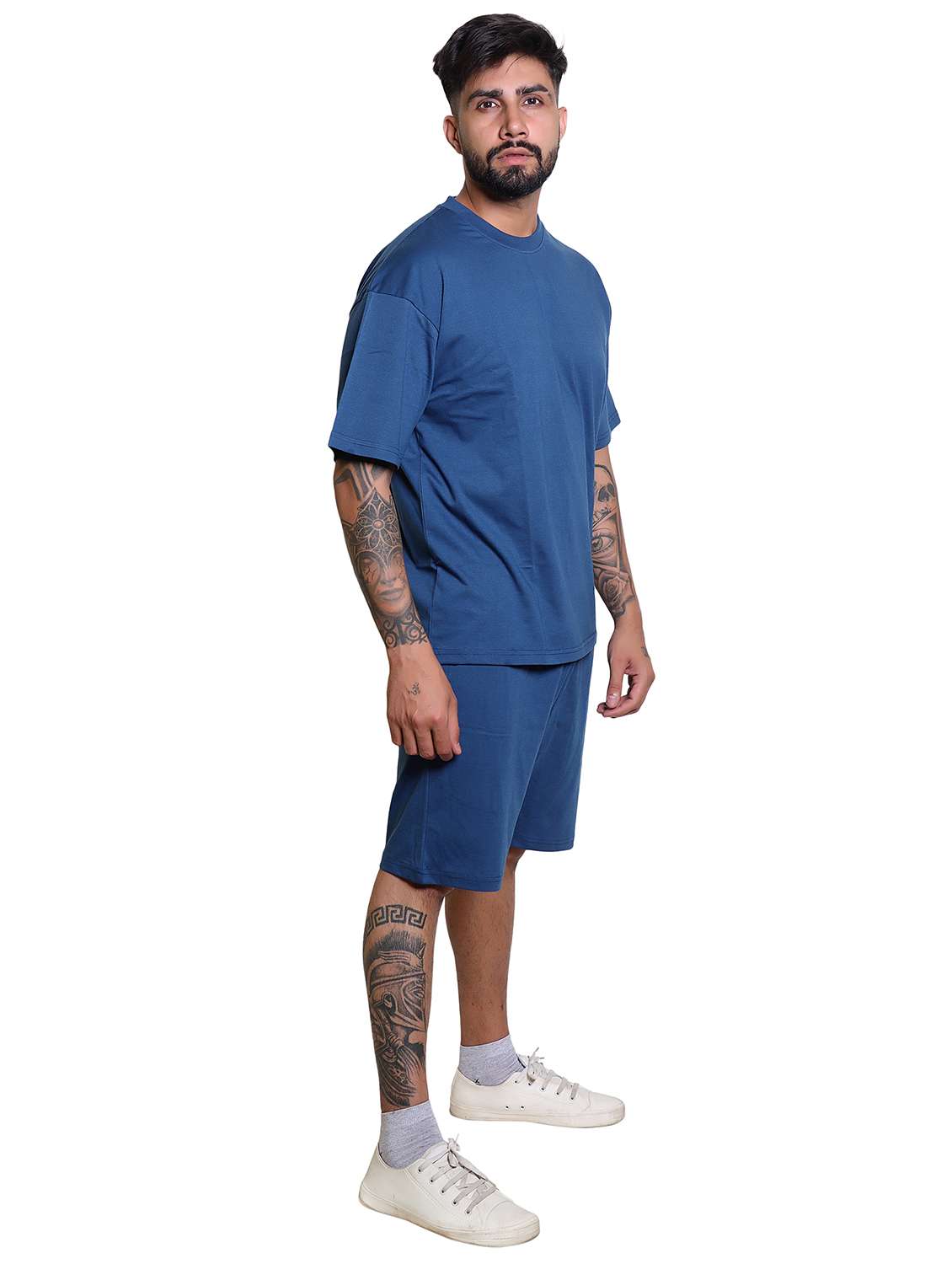 men solid short sleeve t-shirt & shorts co-ord set - 21960303 -  Standard Image - 3