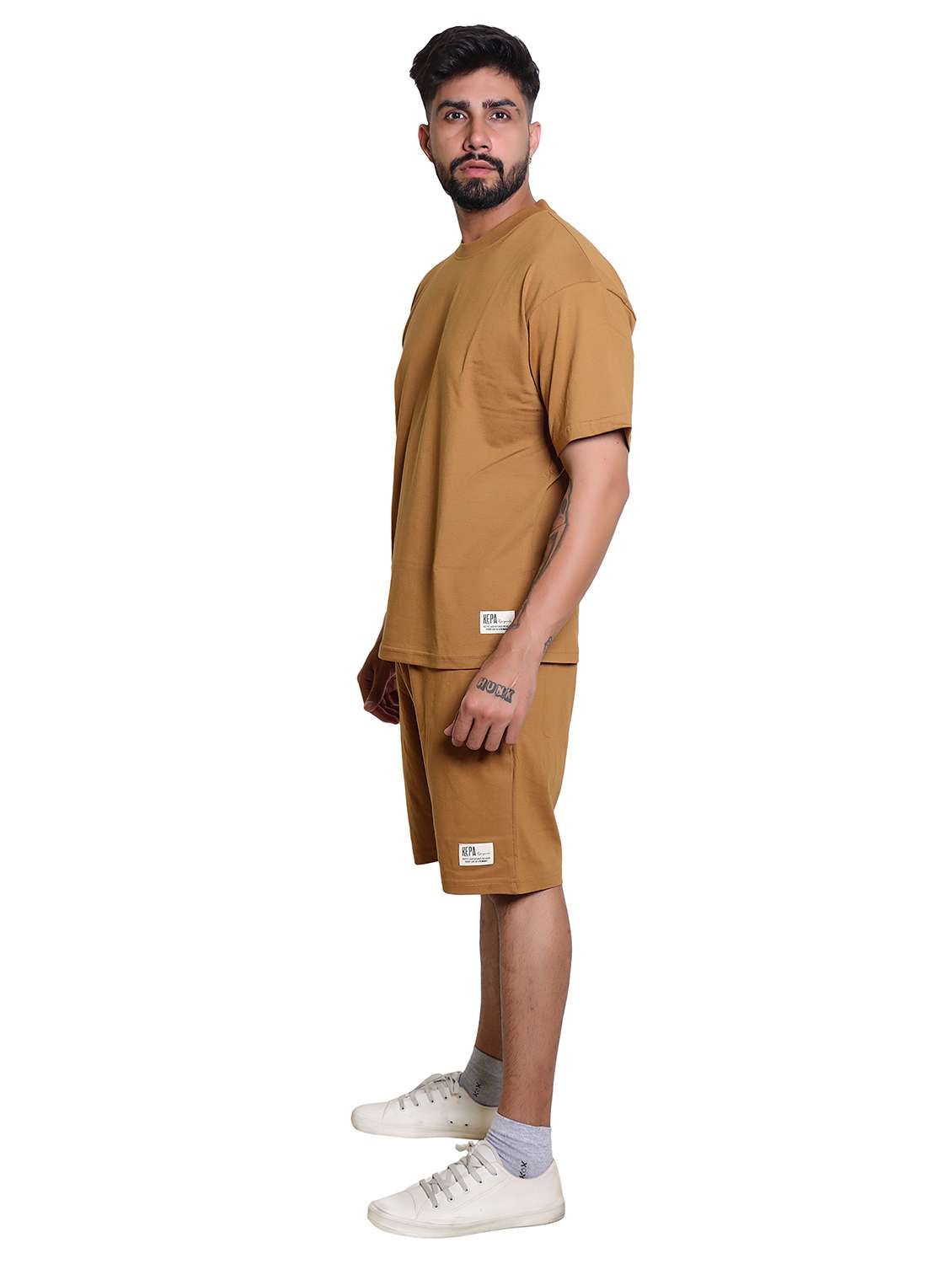 men solid short sleeve t-shirt & shorts co-ord set - 21960305 -  Standard Image - 3