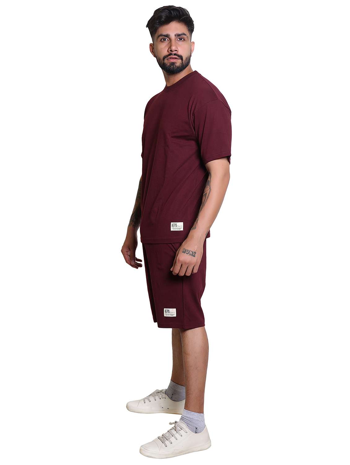 men solid short sleeve t-shirt & shorts co-ord set - 21960306 -  Standard Image - 3
