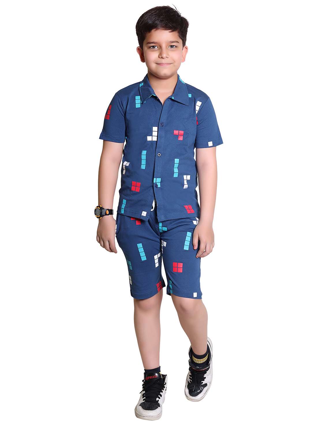 boys printed shirt & shorts co-ord set - 21960309 -  Standard Image - 3