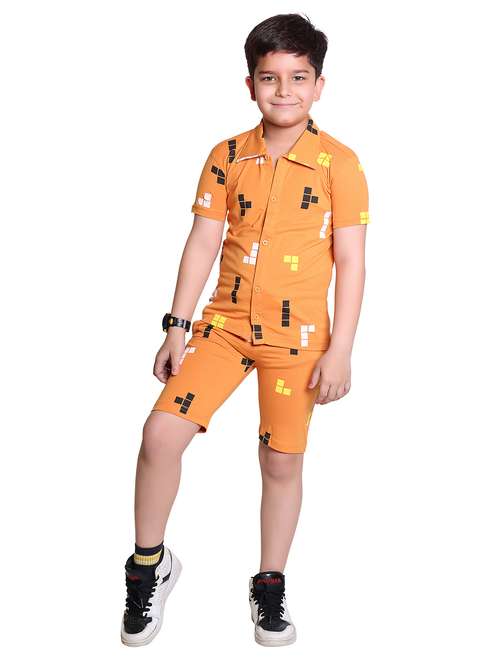 boys printed shirt & shorts co-ord set - 21960310 -  Standard Image - 0