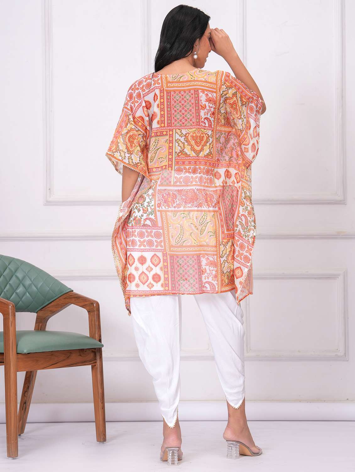 women printed kimono sleeve dhoti kaftan kurta set - 21960361 - Standard Image - 3