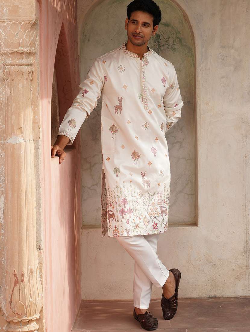men white embroidered kurta and pyjama set 