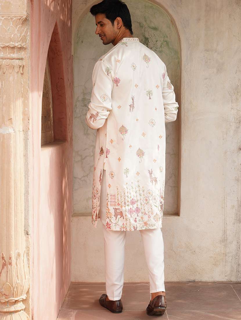 men white embroidered kurta and pyjama set  - 21960387 -  Standard Image - 3