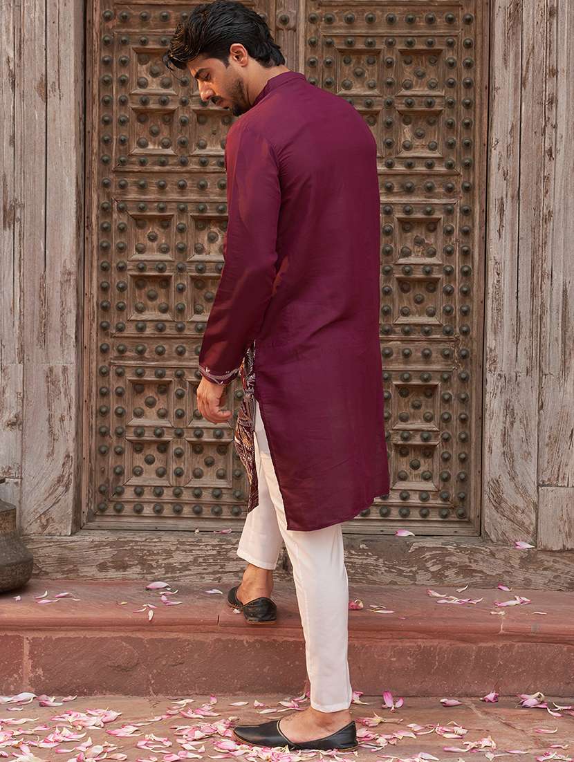 men purple embroidered kurta and pyjama set  - 21960389 -  Standard Image - 5