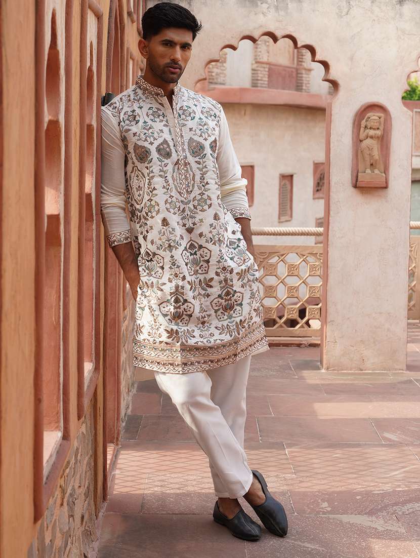 men white embroidered kurta and pyjama set  - 21960391 -  Standard Image - 3