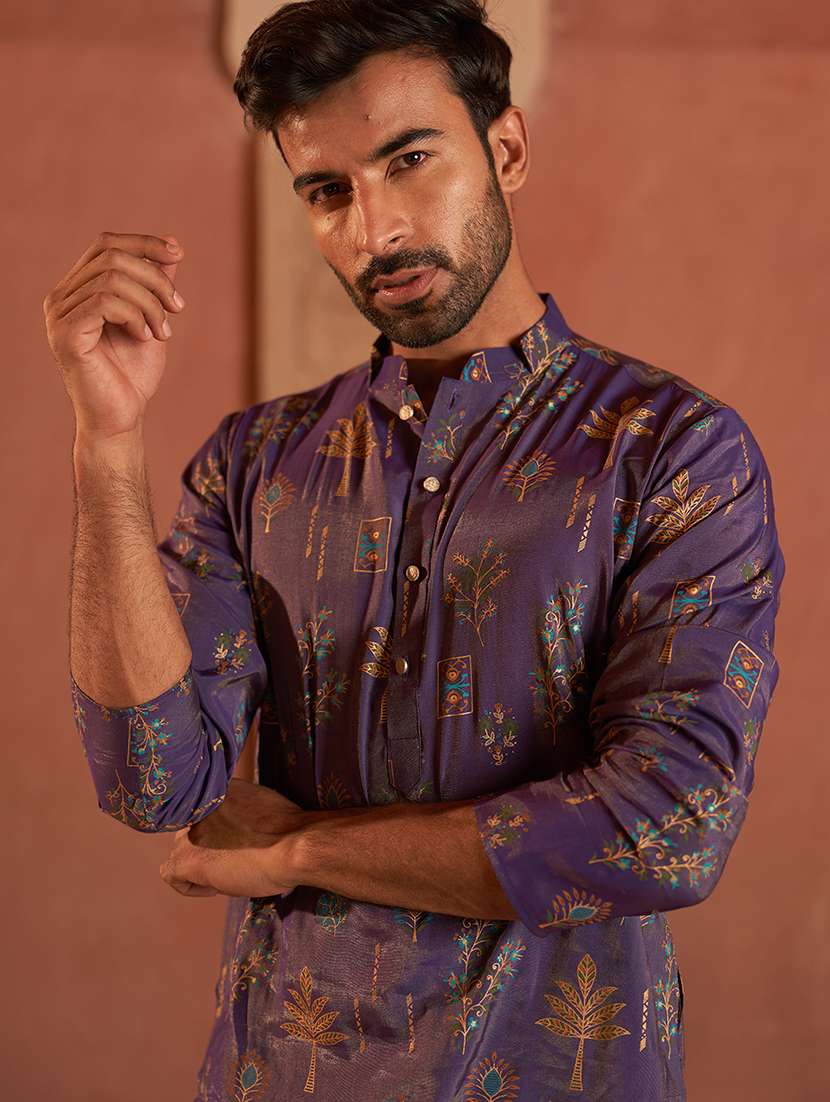 men purple embroidered kurta and pyjama set  - 21960393 -  Standard Image - 5