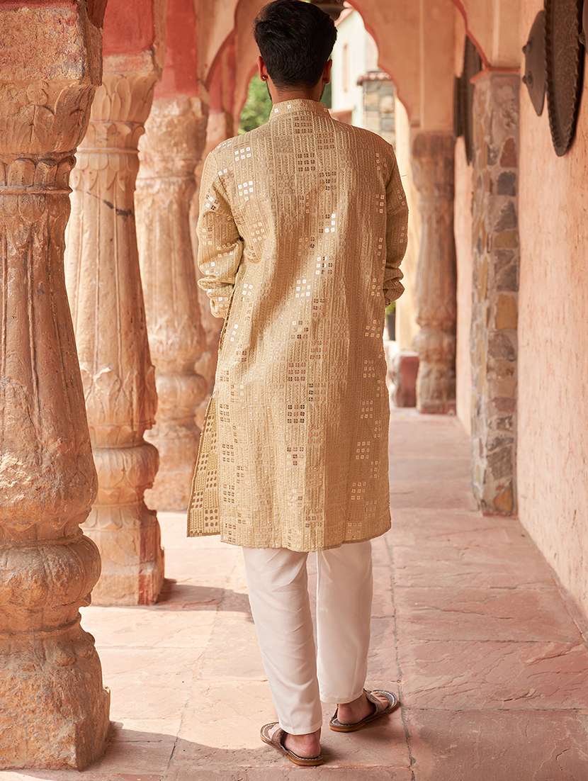 men beige embellished kurta and pyjama set  - 21960399 -  Standard Image - 5
