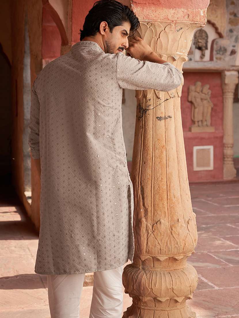 men grey embroidered kurta and pyjama set  - 21960400 -  Standard Image - 3