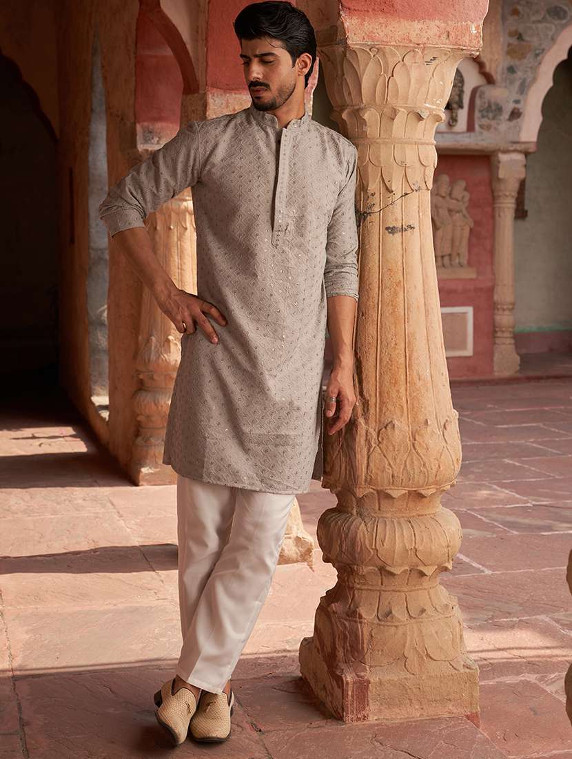 men grey embroidered kurta and pyjama set  - 21960400 -  Standard Image - 5