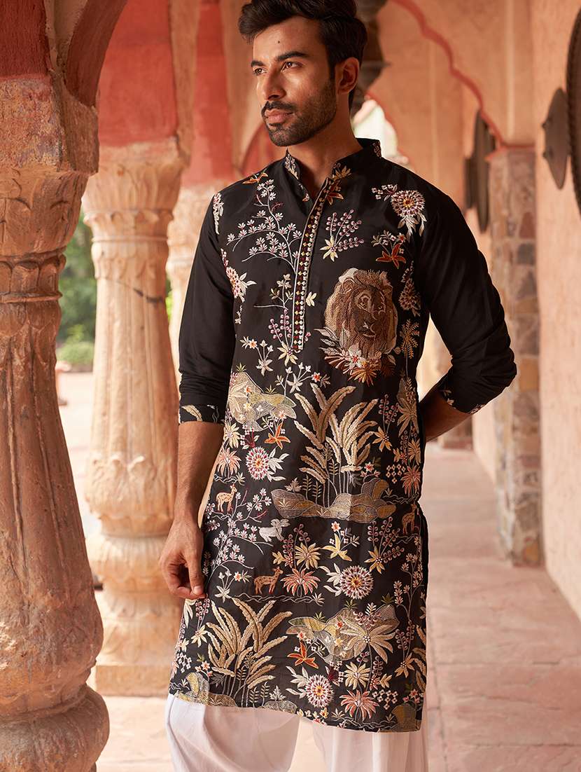 men black embroidered kurta and salwar set 