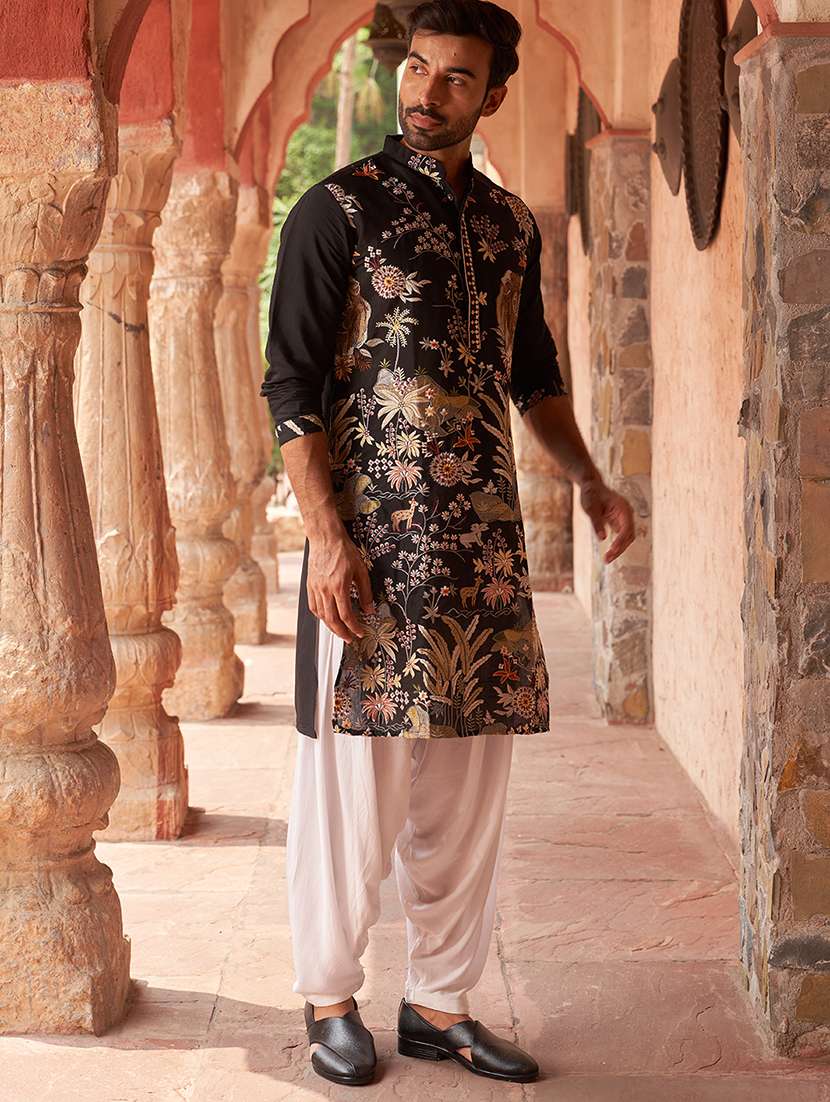 men black embroidered kurta and salwar set  - 21960403 -  Standard Image - 3