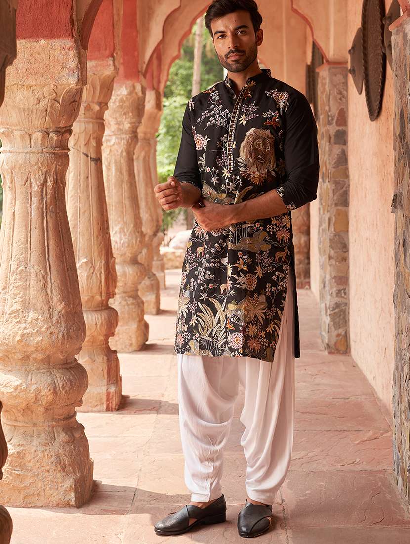 men black embroidered kurta and salwar set  - 21960403 -  Standard Image - 5