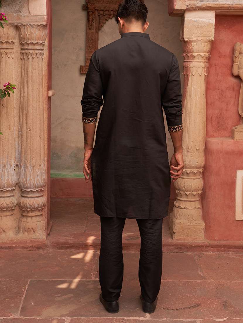 men black embroidered kurta and pyjama set  - 21960404 -  Standard Image - 5