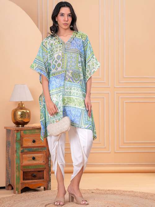 women printed kimono sleeve dhoti kaftan kurta set - 21960406 -  Standard Image - 0