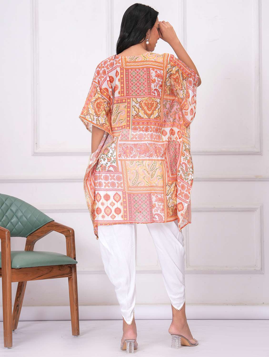 women printed kimono sleeve dhoti kaftan kurta set - 21960407 - Standard Image - 3