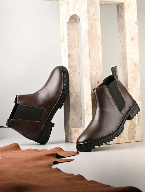 men brown solid high ankle boot