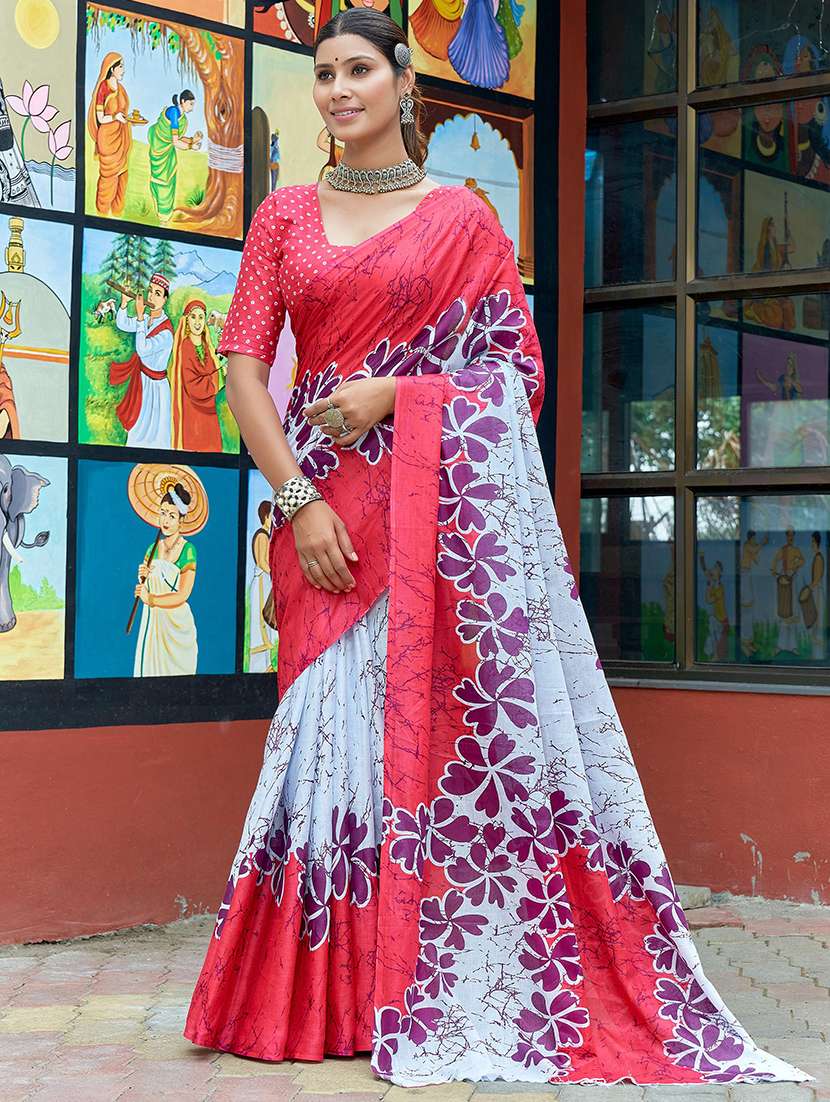 women printed casual wear saree with blouse