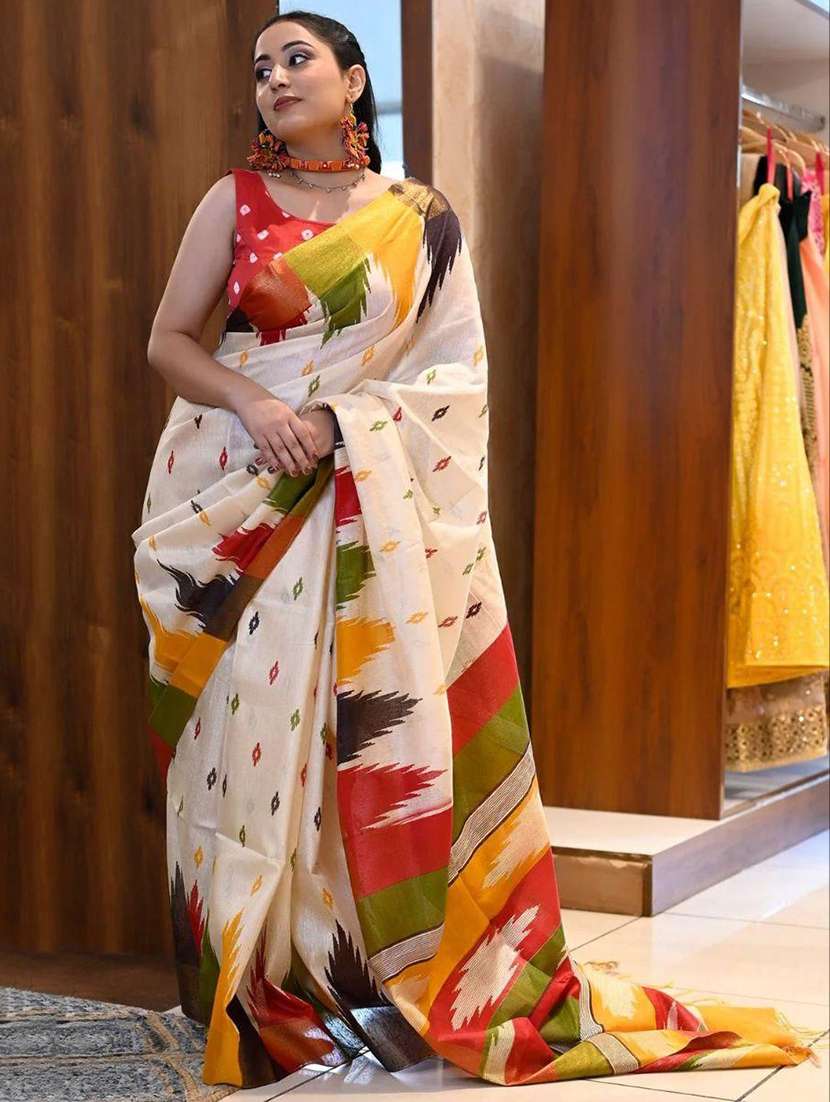 women printed casual wear saree with blouse