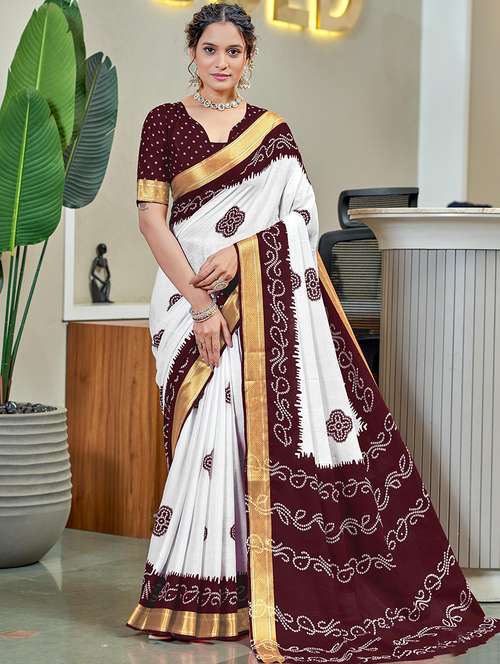 women bandhani printed saree with blouse - 21960497 -  Standard Image - 0