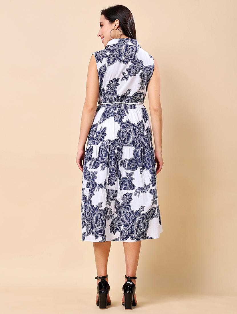 women floral print collared sleeveless tiered dress - 21960502 - Standard Image - 3