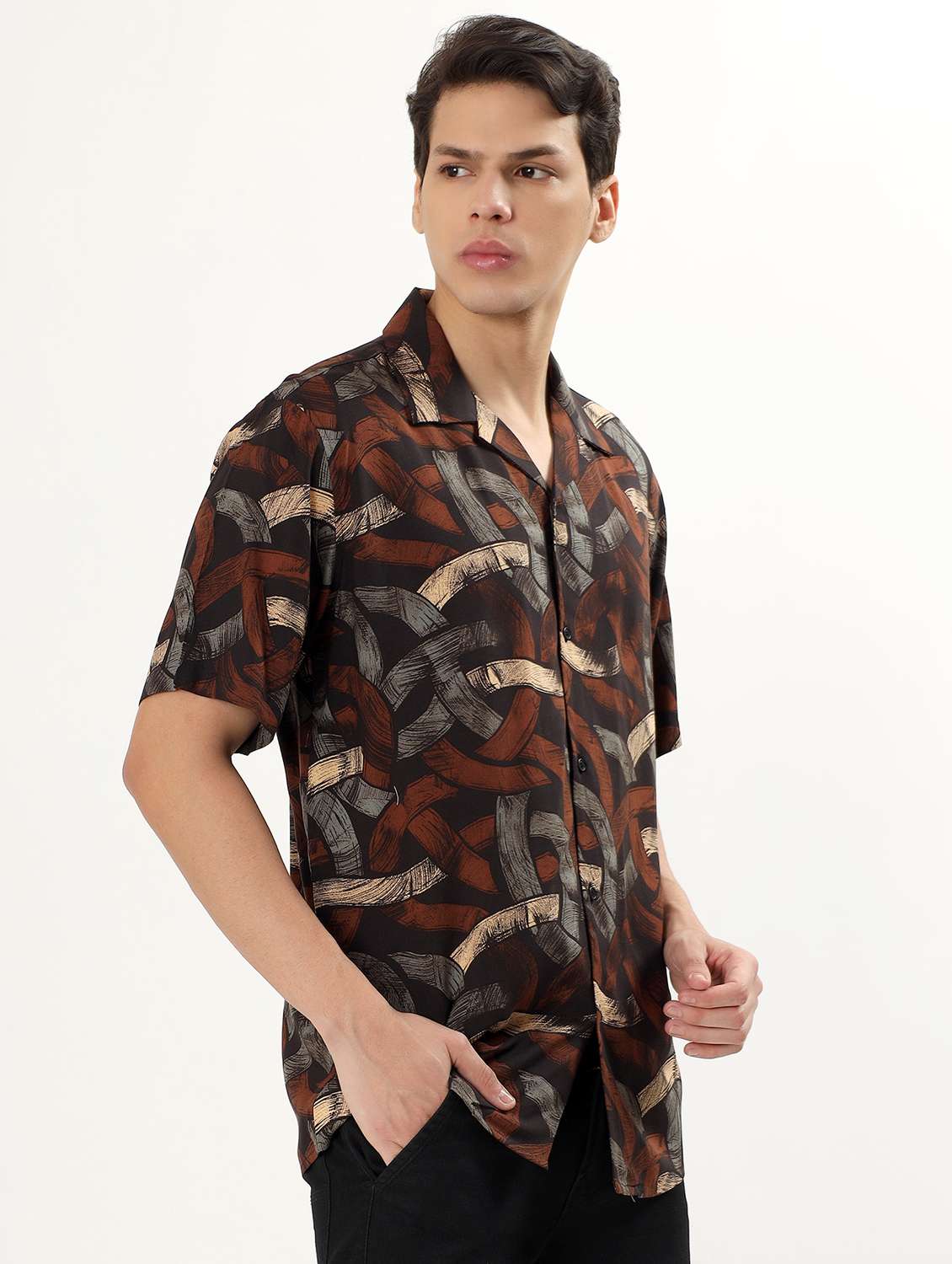 men printed cuban collared short sleeve casual shirt - 21960516 -  Standard Image - 3