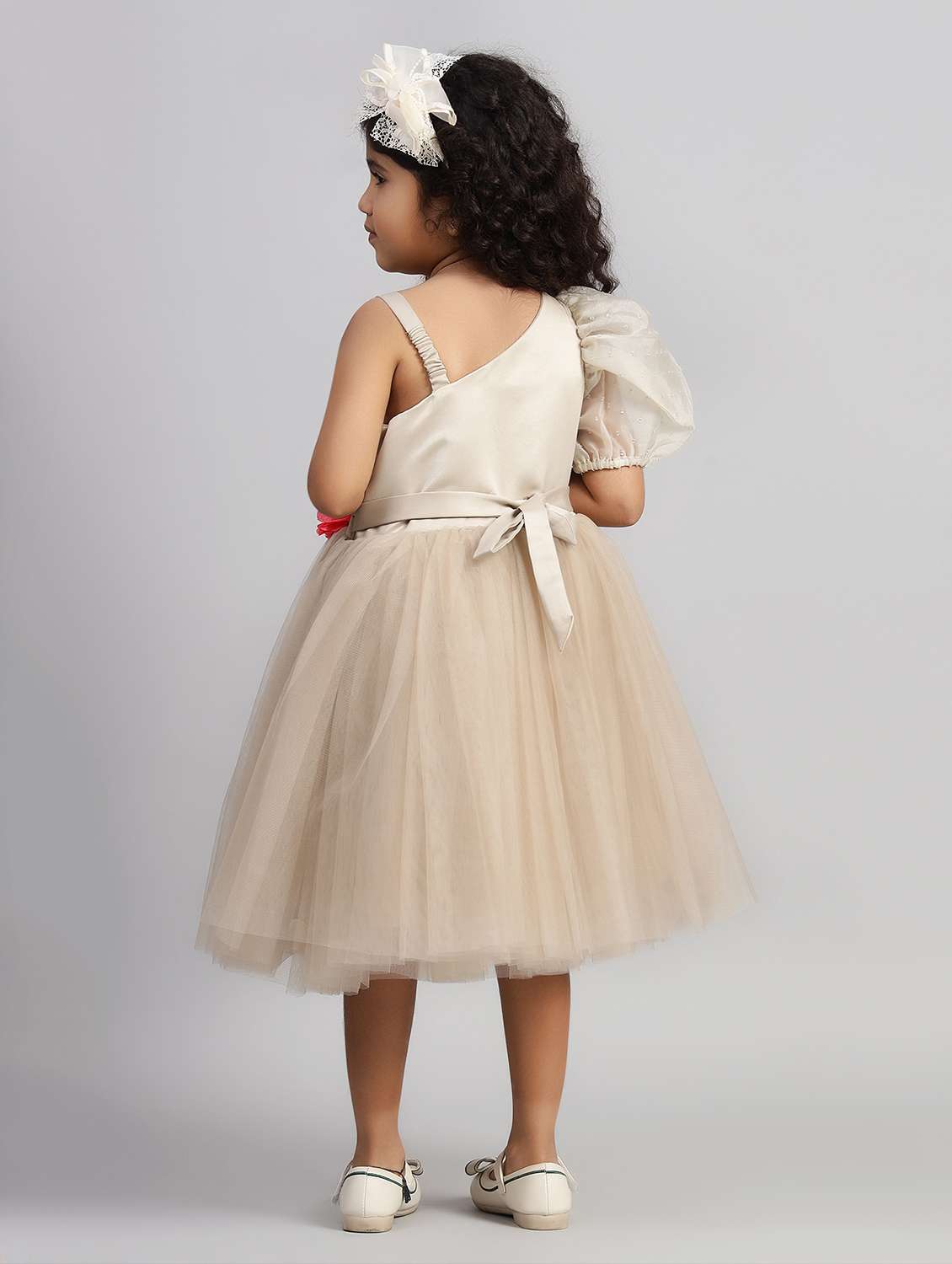 girls solid single shoulder fit & flare dress  - 21960524 -  Standard Image - 3