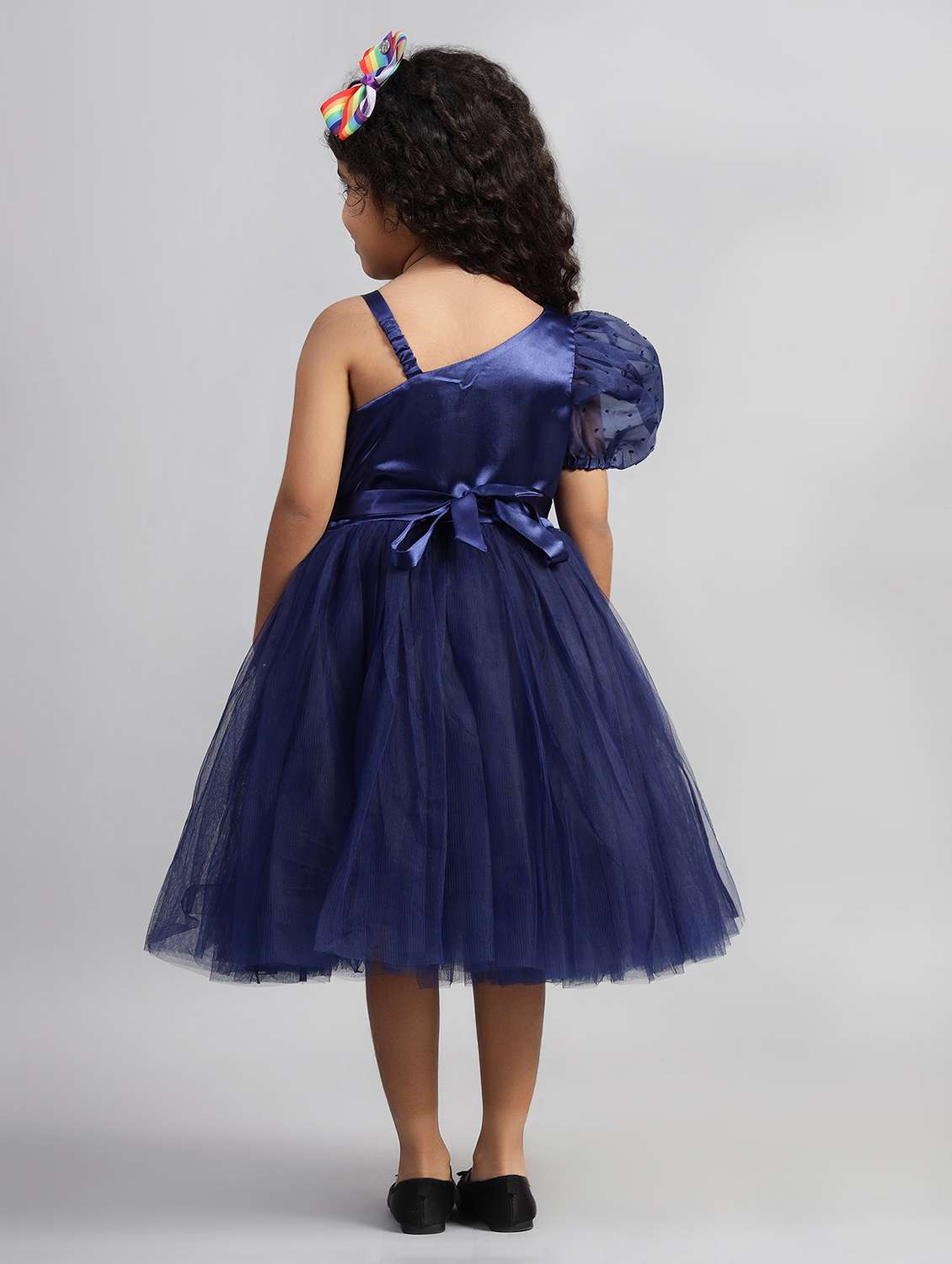 girls solid single shoulder fit & flare dress  - 21960525 -  Standard Image - 3