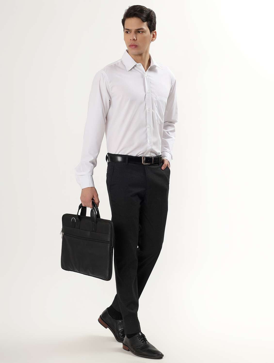 men whitesolid collared long sleeve shirt - 21960527 -  Standard Image - 3