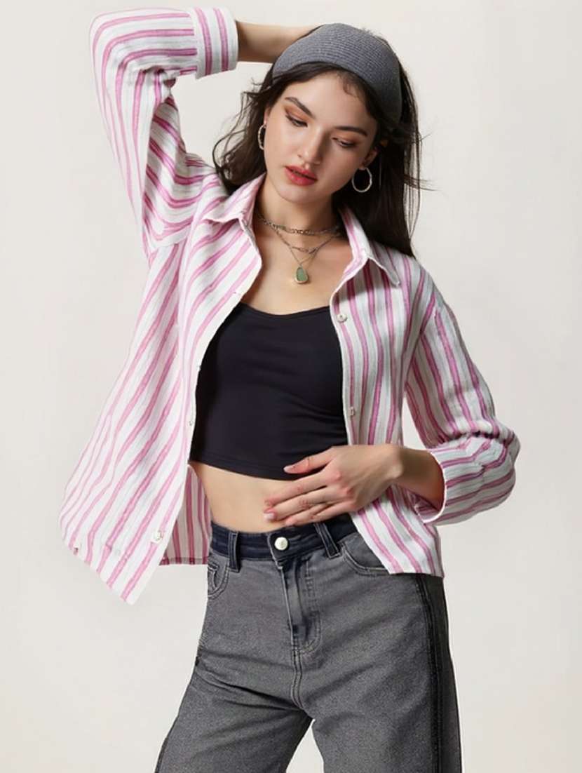 women striped long sleeve regular fit shirt
