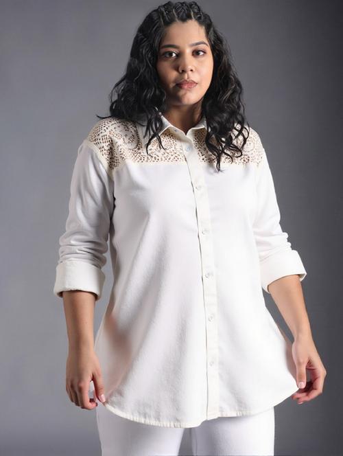 women plus size solid collared long sleeve shirt - 21960546 - Standard Image - 0