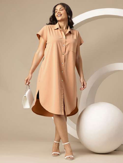 women plus size solid collared shirt dress - 21960558 -  Standard Image - 0