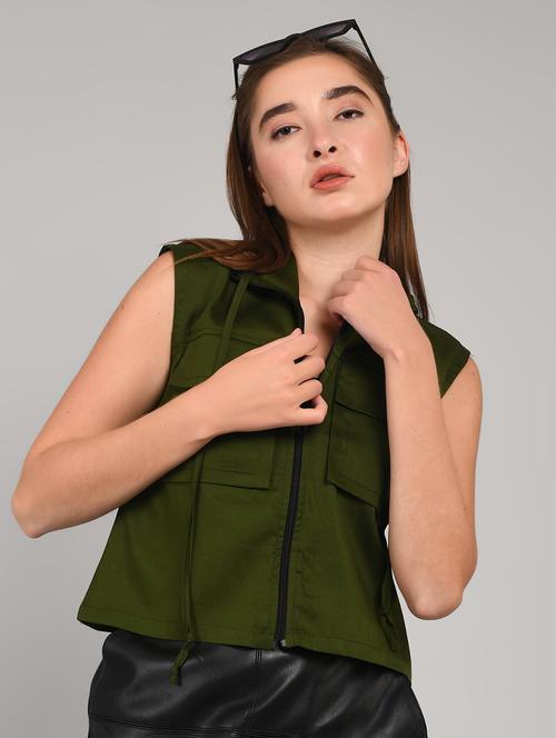 women solid collared sleeveless crop top - 21960567 - Standard Image - 0