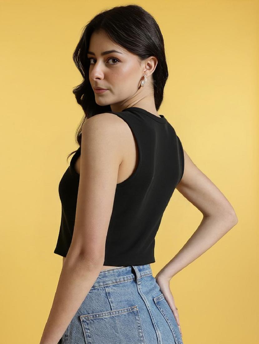 women black solid sleeveless vest top - 21960592 - Standard Image - 3