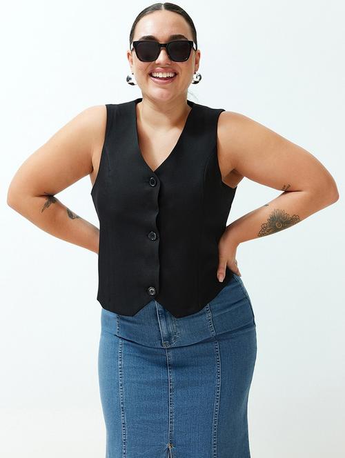 women black solid sleeveless vest top - 21960593 - Standard Image - 0