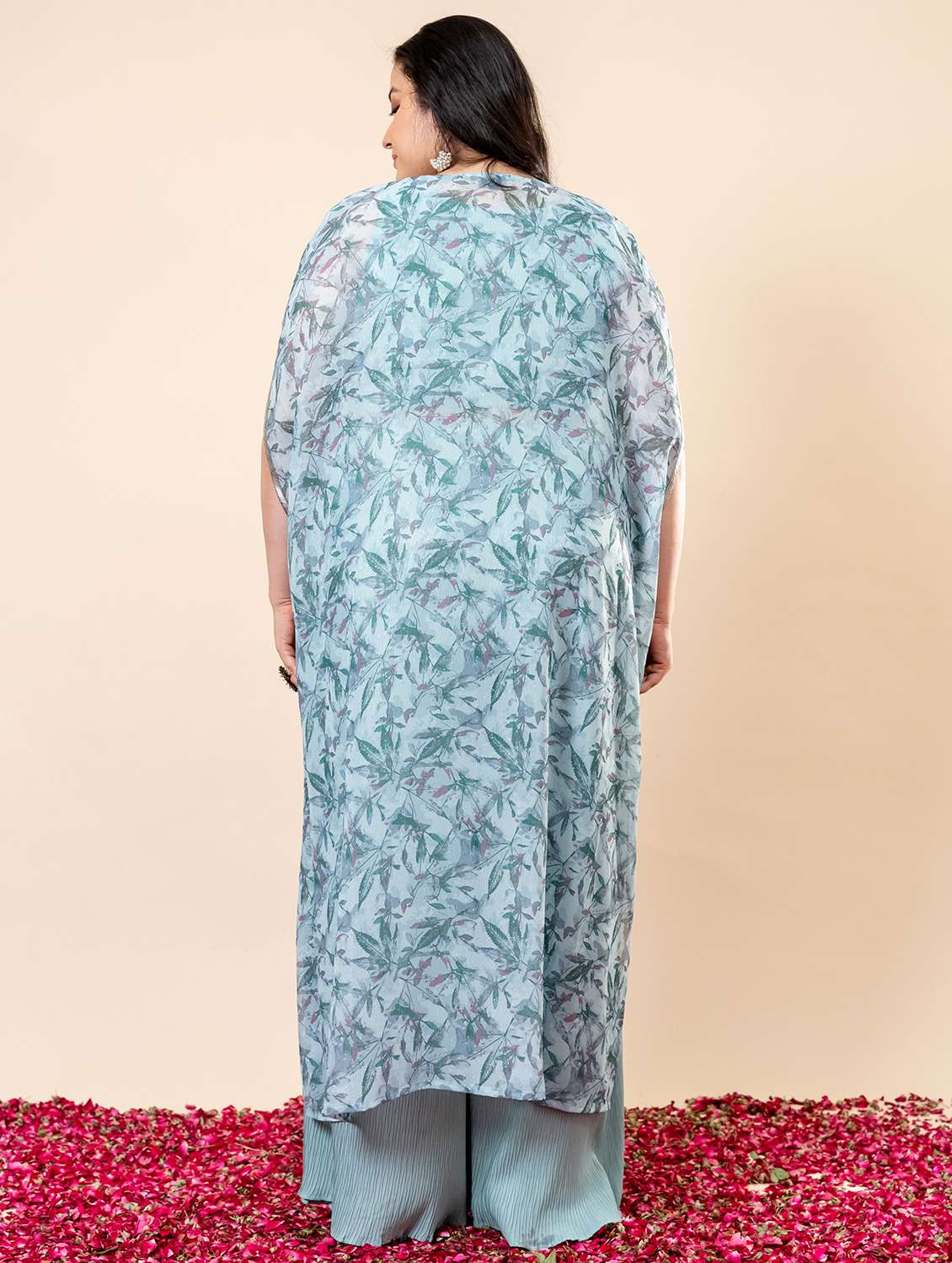 women printed top and trouser with jacket fusion set - 21960598 - Standard Image - 3