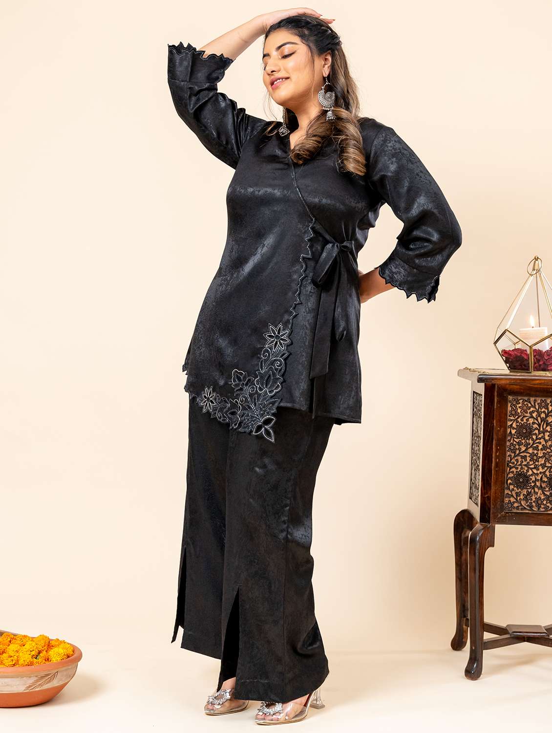 women three quarter sleeve ethnic co ord set - 21960600 - Standard Image - 3