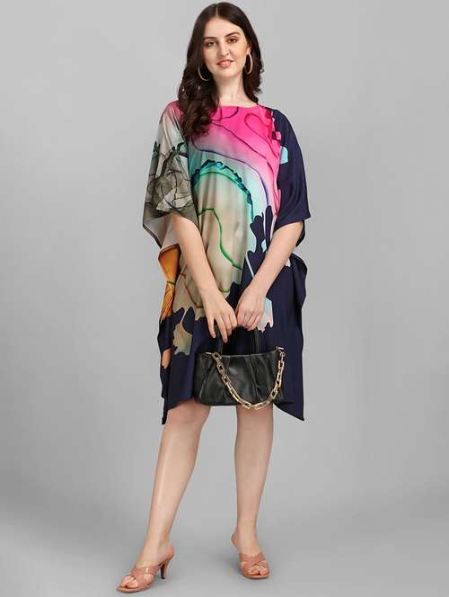 women printed kimono sleeve kaftan dress