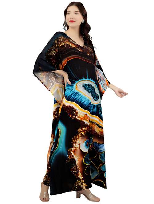 women printed kimono sleeve kaftan dress